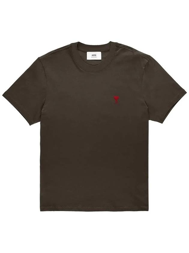 Small Heart Logo  Short Sleeve T-Shirt Brown - AMI - BALAAN 5