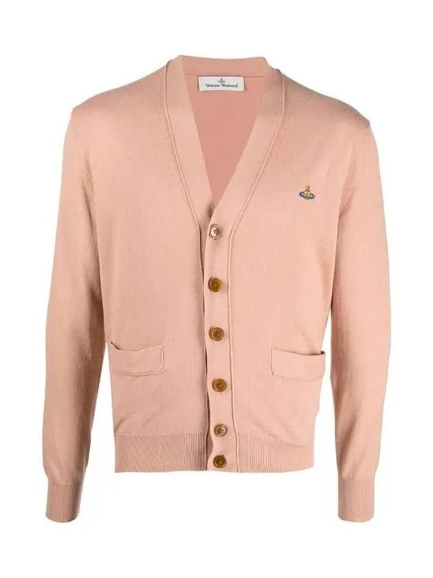 ORB Embroidery Logo V Neck Cardigan Beige - VIVIENNE WESTWOOD - BALAAN 3