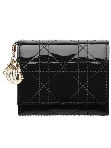 Lady Lotus Patent Cannage Half Wallet Black - DIOR - BALAAN 1