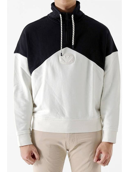 Color Blocked Half Zip Up Sweatshirt White - EMPORIO ARMANI - BALAAN 2