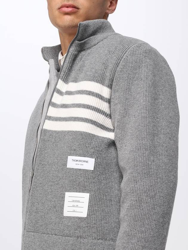 Men's Reversible Padded 4 Bar Funnel Neck Merino Jersey Padding Jacket Grey - THOM BROWNE - BALAAN 6