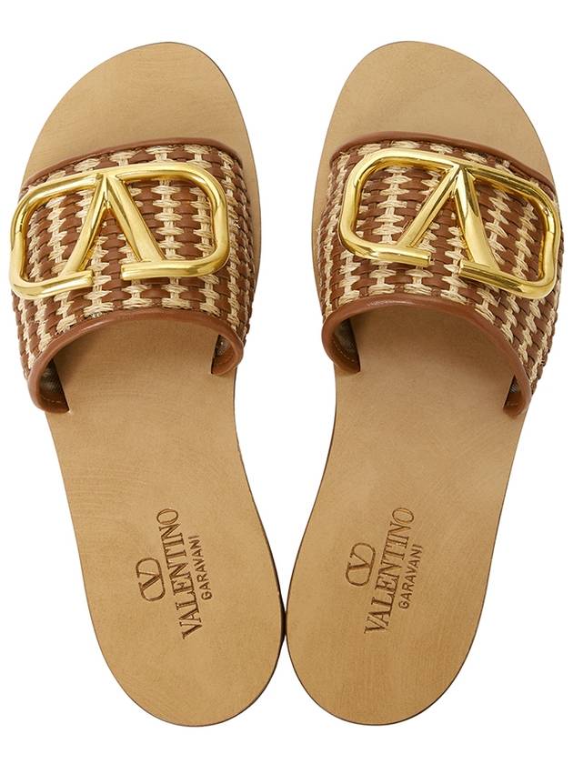 Raffia VLogo Signature Slippers Natural Brown - VALENTINO - BALAAN 3