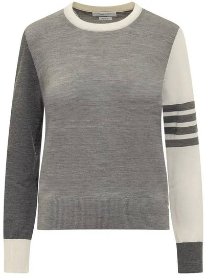 Women's Fun Mix 4 Bar Crew Neck Knit Top Grey - THOM BROWNE - BALAAN 2