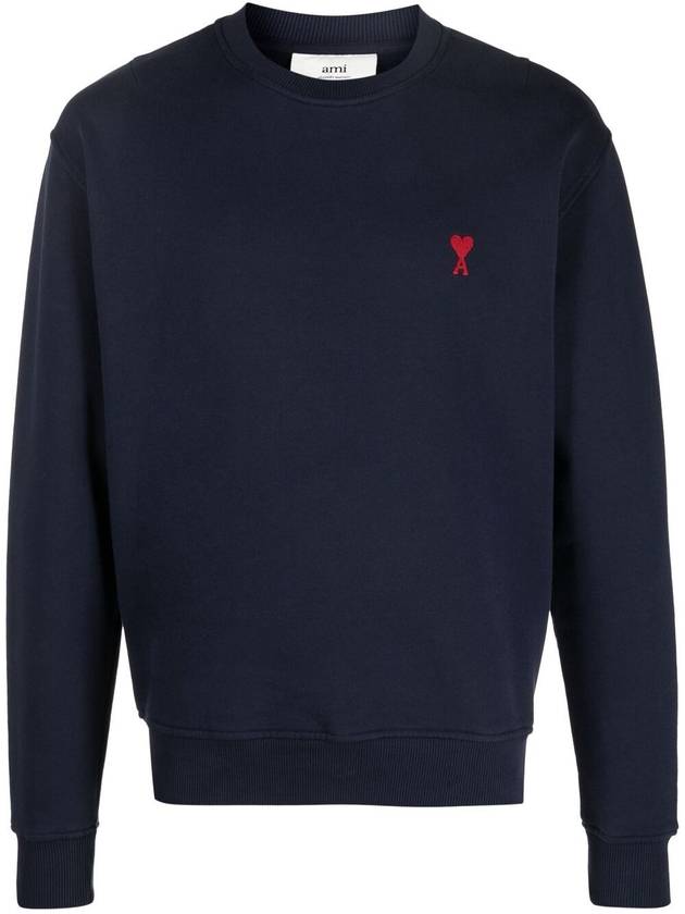 Men's Heart Logo Embroidered Sweatshirt Navy - AMI - BALAAN 3