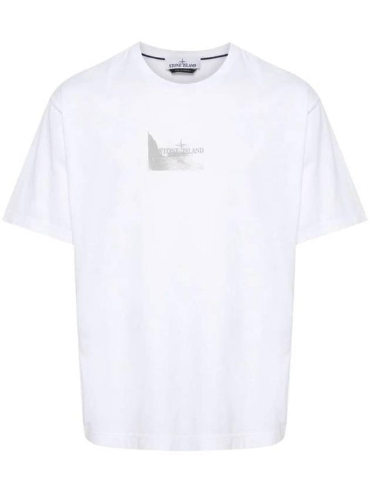 Logo Print Short Sleeve T-Shirt White - STONE ISLAND - BALAAN 1