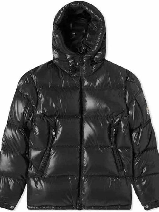 Moncler 1A00228 68950 999 ECRINS Logo Patch Hooded Short Down Jacket Glossy Black Men s Padding - MONCLER - BALAAN 1