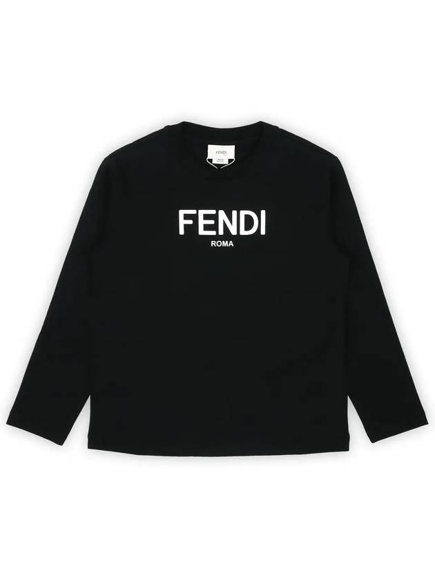 Kids Logo Print Long Sleeve T-Shirt Black - FENDI - BALAAN 4