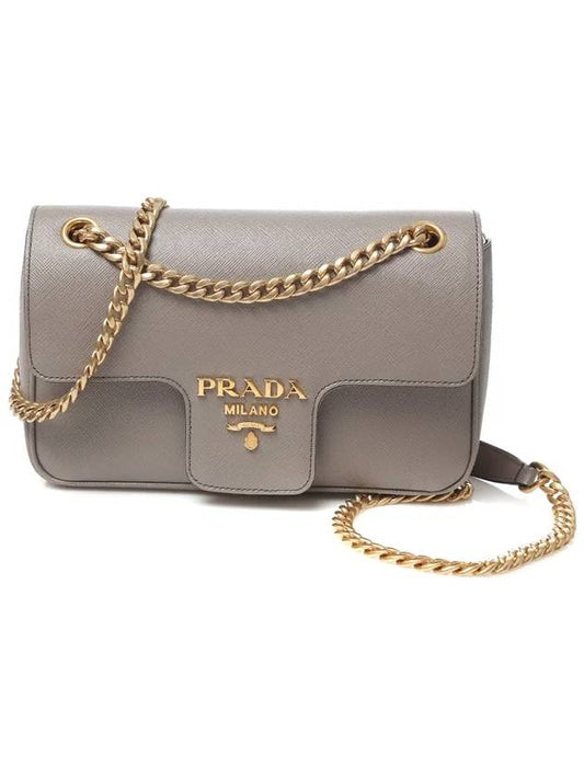 gold-plated saffiano flap chain shoulder bag Arzilla gray - PRADA - BALAAN.