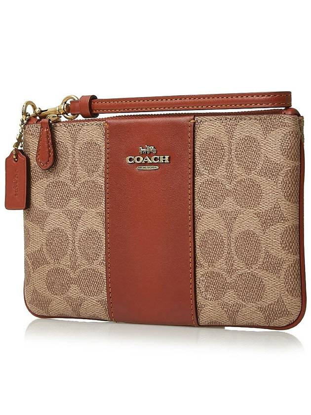 Small Wristlet Colorblock Signature Canvas Cluth Bag Tan - COACH - BALAAN 3