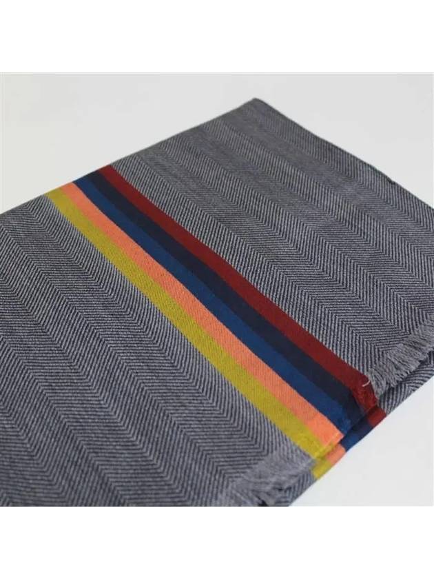 Striped Fringe Wool Silk Muffler Khaki - PAUL SMITH - BALAAN 4