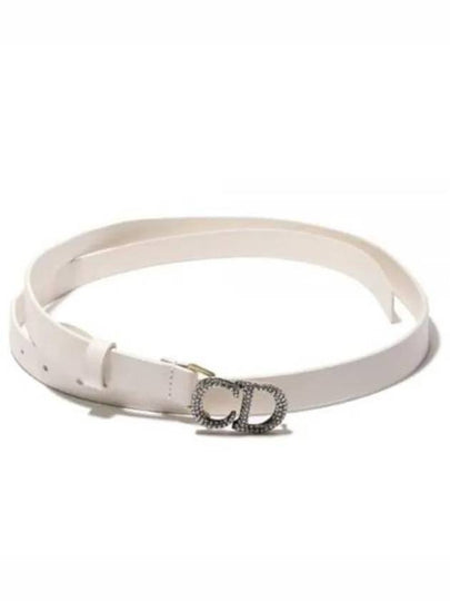 Crystal Logo Saddle Leather Belt White - DIOR - BALAAN 2