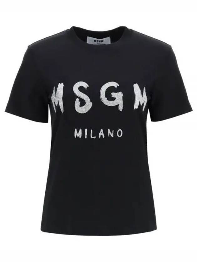 Glitter Logo Crewneck Short Sleeve T Shirt Black - MSGM - BALAAN 2