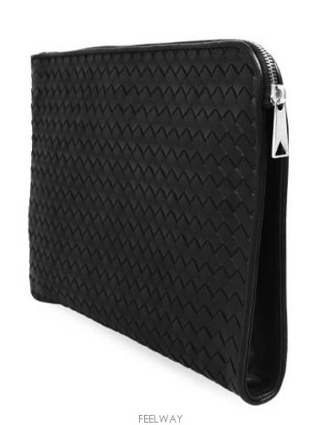 Intrecciato Weaving Zipper Clutch Bag Black - BOTTEGA VENETA - BALAAN 3