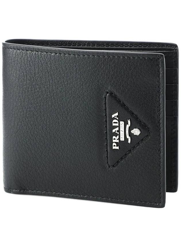 Men's Triangle Logo Leather Half Wallet Black - PRADA - BALAAN 5