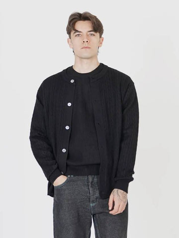 Silket Cable Round Neck Cardigan Black - CHANCE'S NOI - BALAAN 1