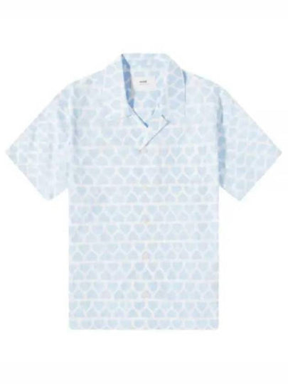 Heart Logo Printing Short Sleeve Shirt Blue - AMI - BALAAN 2