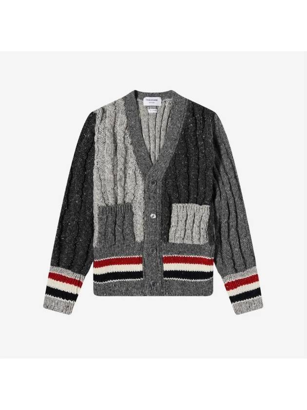 Men's Tonal Funmix Mohair Tweed Cardigan Grey - THOM BROWNE - BALAAN 3