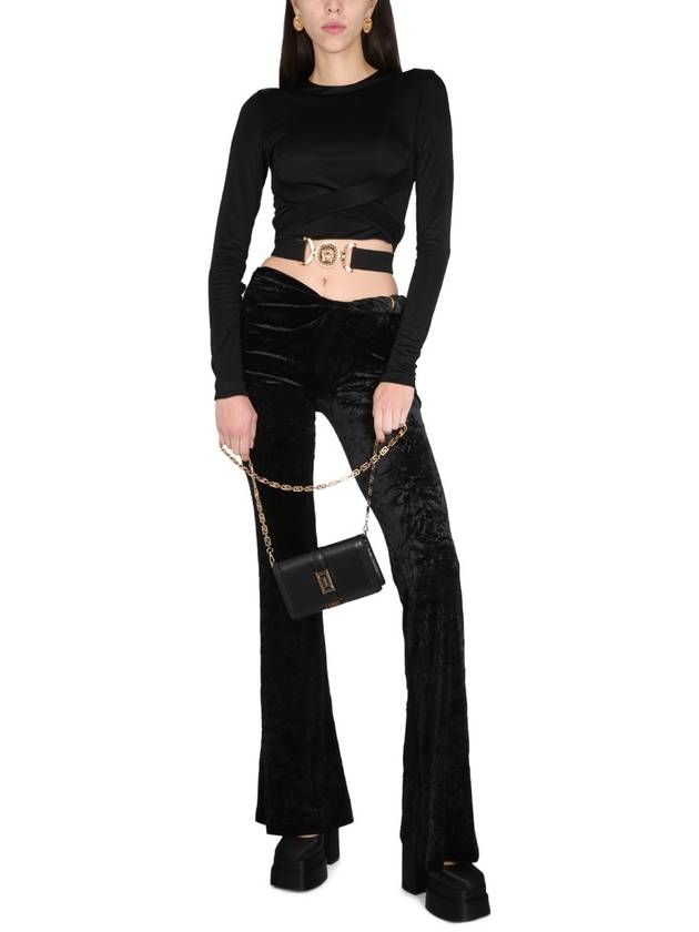 Women's Roll Flared Velvet Skinny Pants Black - VERSACE - BALAAN 3