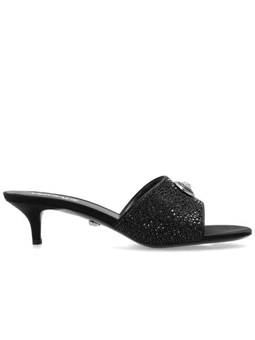 Versace Satin Heeled Mules ‘Alia’, Women's, Black - VERSACE - BALAAN 1