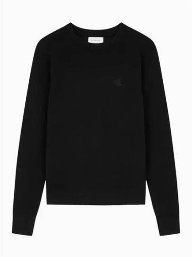 Jeans Fine Embroidered Logo Crew Neck Knit Top Black - CALVIN KLEIN - BALAAN 1