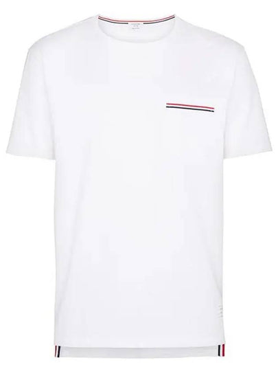 Men's Medium Weight Jersey Tipped Pocket Crewneck Short Sleeve T-Shirt White - THOM BROWNE - BALAAN 2