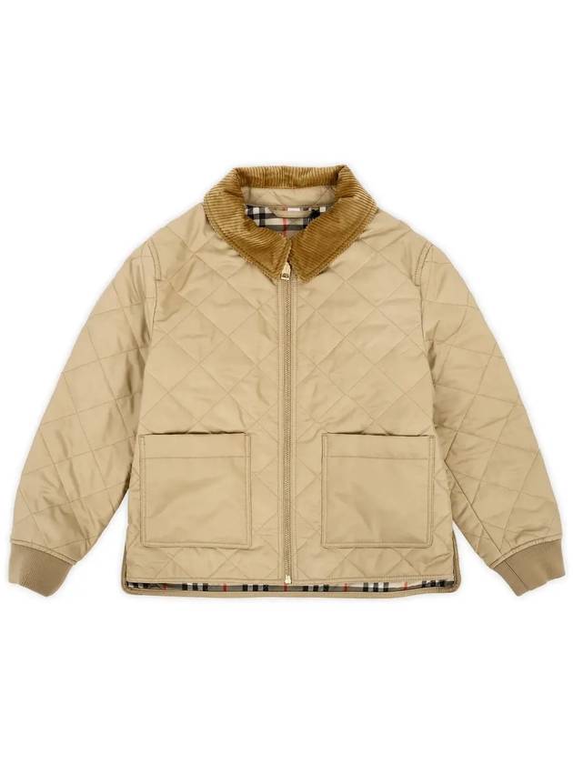 Kids Corduroy Collar Diamond Quilted Jacket Beige - BURBERRY - BALAAN 4