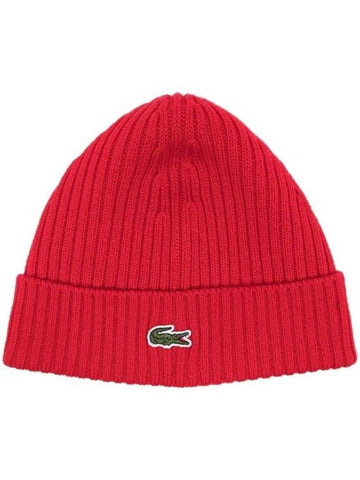 Ribbed Wool Beanie Red - LACOSTE - BALAAN 1