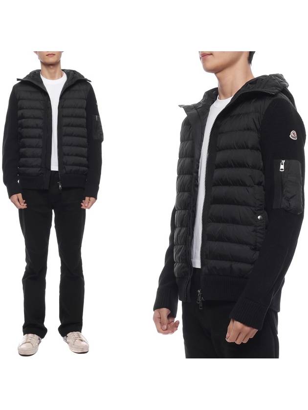 Logo Patch Padded Wool Cardigan Black - MONCLER - BALAAN 3