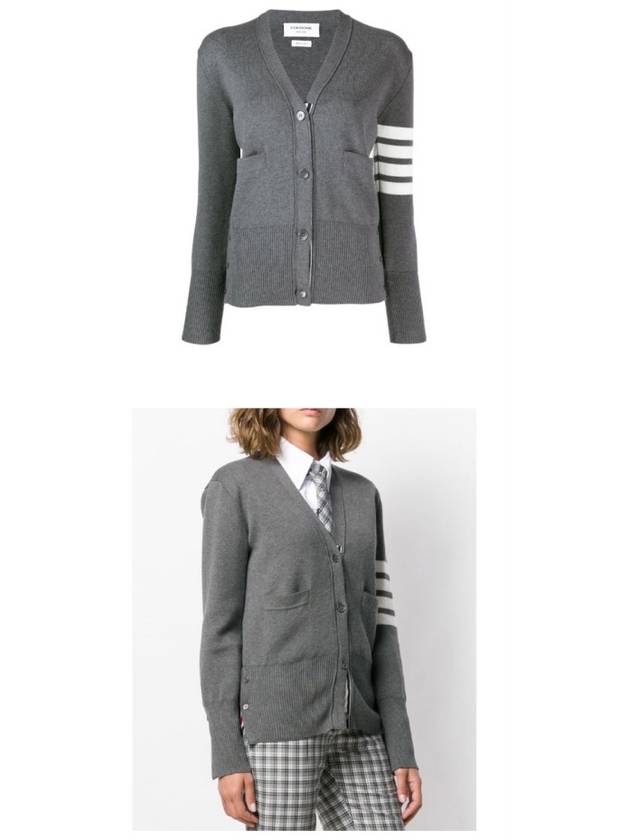 Cotton 4-Bar Milano Classic V-Neck Cardigan Medium Grey - THOM BROWNE - BALAAN 5