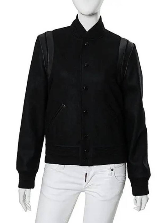 Women's Wool Varsity Bomber Jacket Black - SAINT LAURENT - BALAAN 2