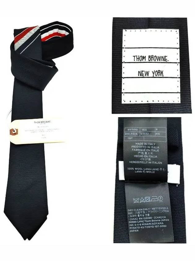 Three-Line Engineer Stripe Wool  Neck Tie Navy - THOM BROWNE - BALAAN 6