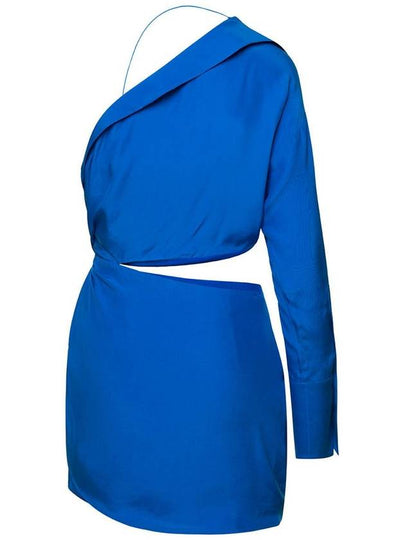 'Arica' Blue One-Shoulder Draped Mini Dress With Cut-Out Detail In Silk Woman - GAUGE81 - BALAAN 2