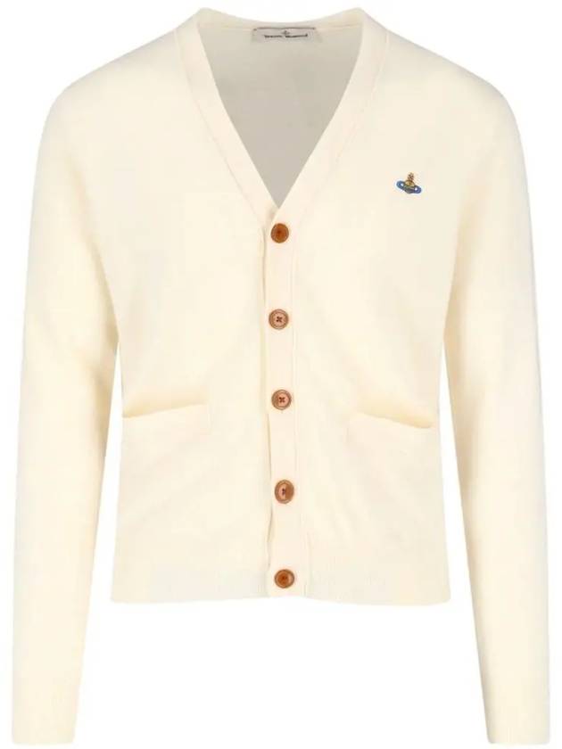 Embroided Logo Button Wool Cardigan Natural - VIVIENNE WESTWOOD - BALAAN 3