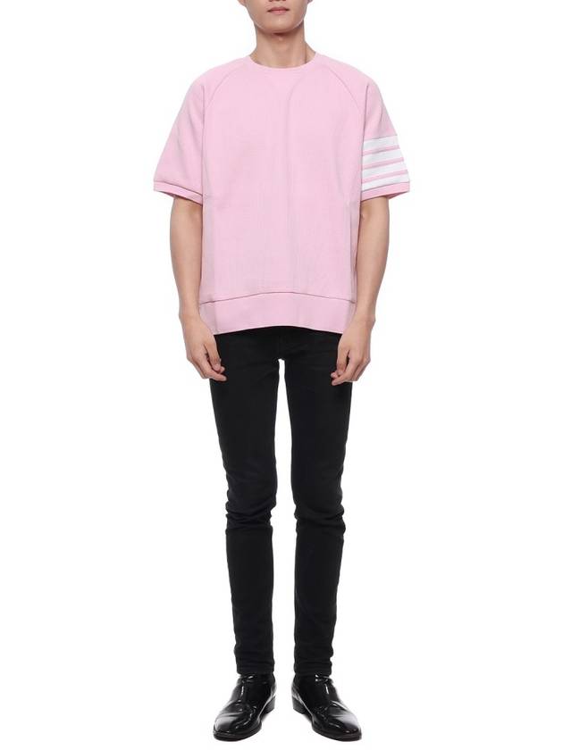 Waffle 4 Bar Armband Short Sleeve T-Shirt Pink - THOM BROWNE - BALAAN 4