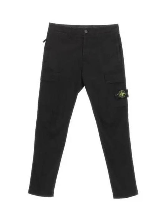 Stretch Cotton Gabardine Garment Dyed Cargo Straight Pants Black - STONE ISLAND - BALAAN 2