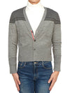 Jacquard Merino Jersey V-Neck Yoke Cardigan Light Grey - THOM BROWNE - BALAAN 2