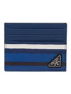 Triangular logo saffiano card wallet navy - PRADA - BALAAN 1