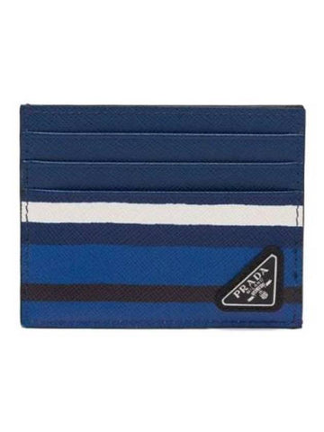 Triangular logo saffiano card wallet navy - PRADA - BALAAN 1