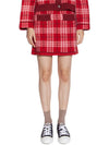 Women's Tartan Cashmere A-Line Skirt Red - BARRIE - BALAAN 2