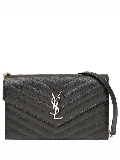 Cassandre Envelope Chain Shoulder Bag In Grain De Poudre Leather Noir - SAINT LAURENT - BALAAN 2