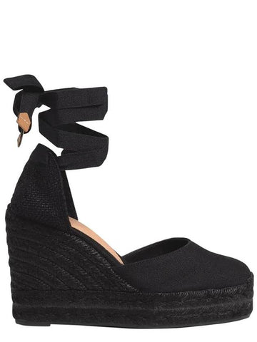 Black Carina Espadrille Sandals With Wedge Heel In Cotton Woman - CASTANER - BALAAN 1