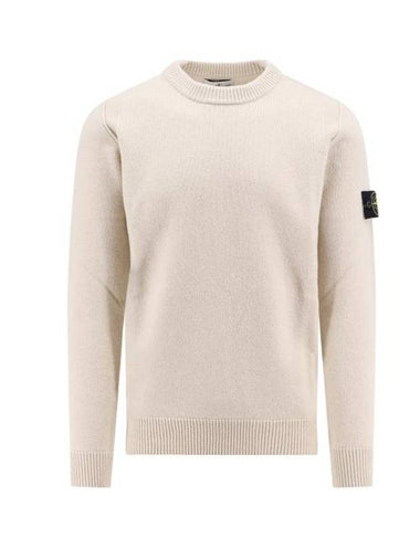 Logo Patch Lambswool Crewneck Knit Top Beige - STONE ISLAND - BALAAN 1