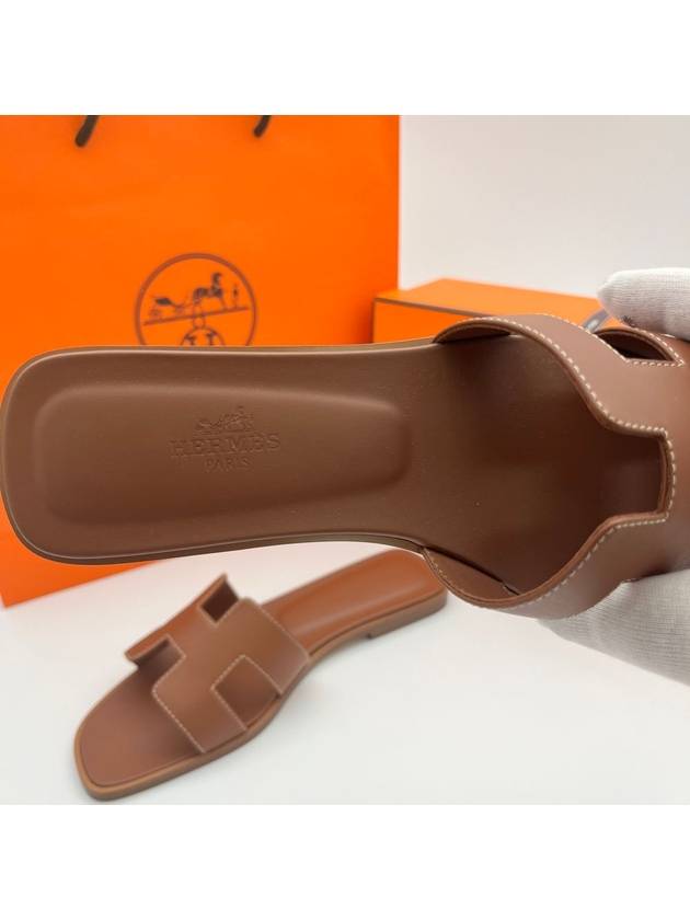 Oran Calfskin Slippers Gold Piqures Ecrues - HERMES - BALAAN 5