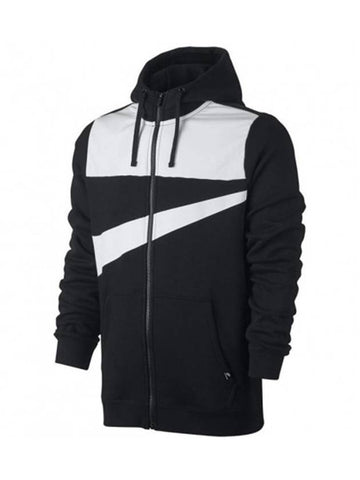 Men's Big Swoosh Hybrid Zip-Up Hoodie Black - NIKE - BALAAN 1