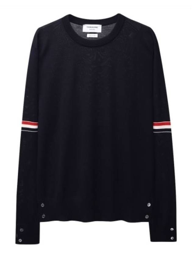 Merino Striped Crew Neck Knit Top Navy - THOM BROWNE - BALAAN 2