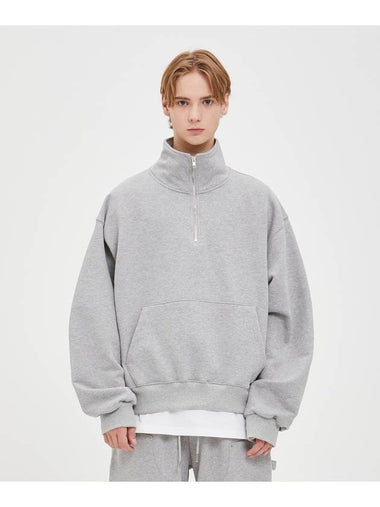 Half Zip-Up Sweatshirt Grey - MOO - BALAAN 1