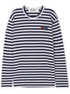 Double Heart Wappen Stripe Long Sleeve T-Shirt Navy - COMME DES GARCONS PLAY - BALAAN 4