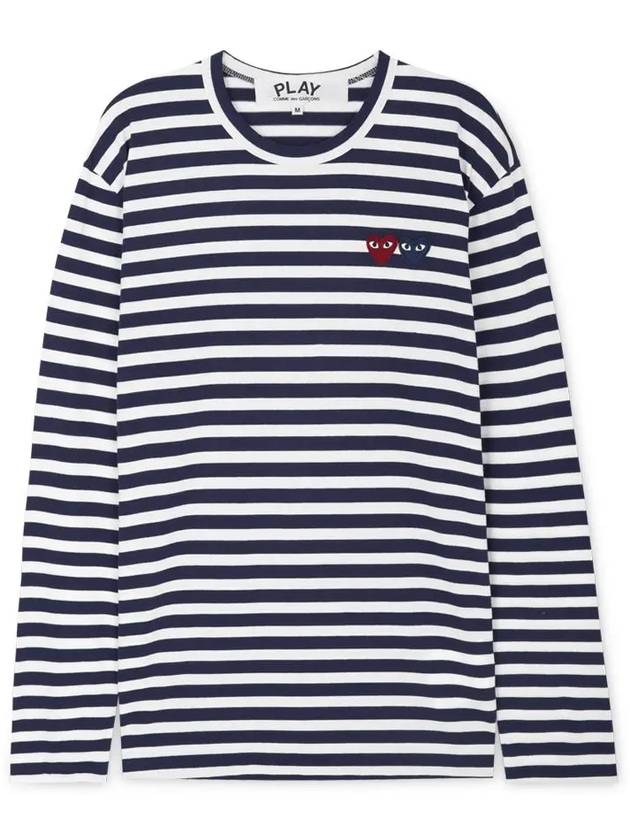 Double Heart Wappen Stripe Long Sleeve T-Shirt Navy - COMME DES GARCONS PLAY - BALAAN 4