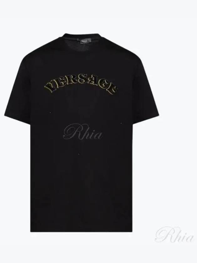 Embroidered Jersey Short Sleeve T-Shirt Black - VERSACE - BALAAN 2