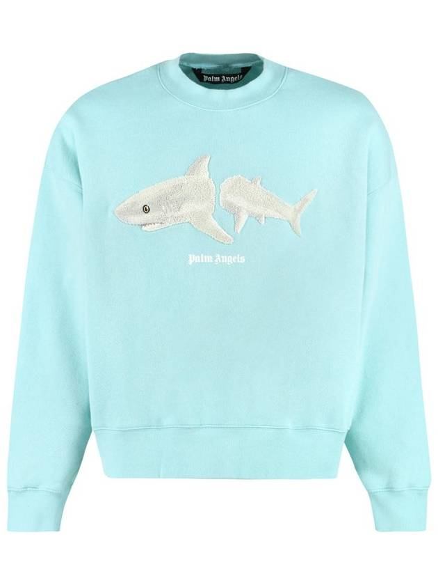 Men's Shark White Sweatshirt Light Blue - PALM ANGELS - BALAAN 2